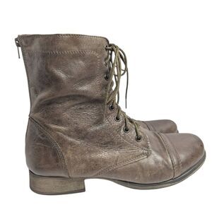 Steve Madden Kombat Brown Distressed Crinkle Leather Combat Boots Women's 10